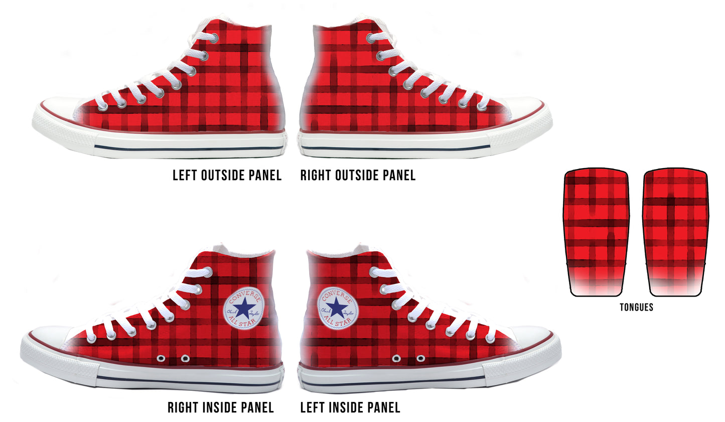 Red and Black Plaid Converse Chucks High Top Shoes