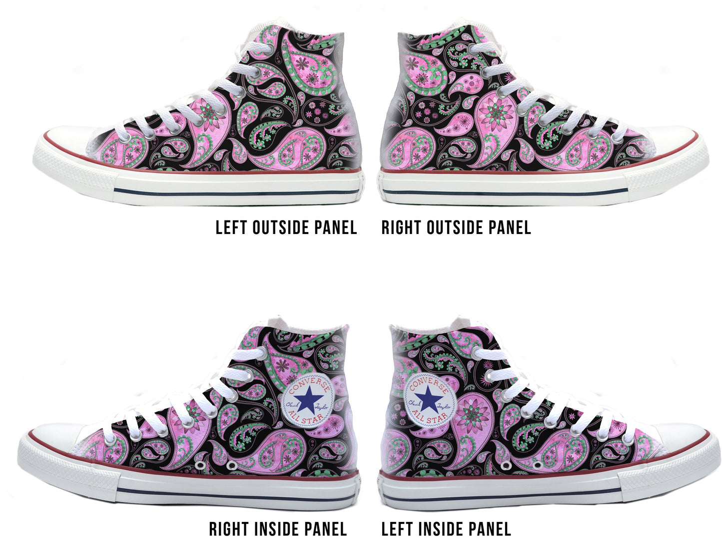 Paisley Pink and Black Converse Chucks High Top Shoes