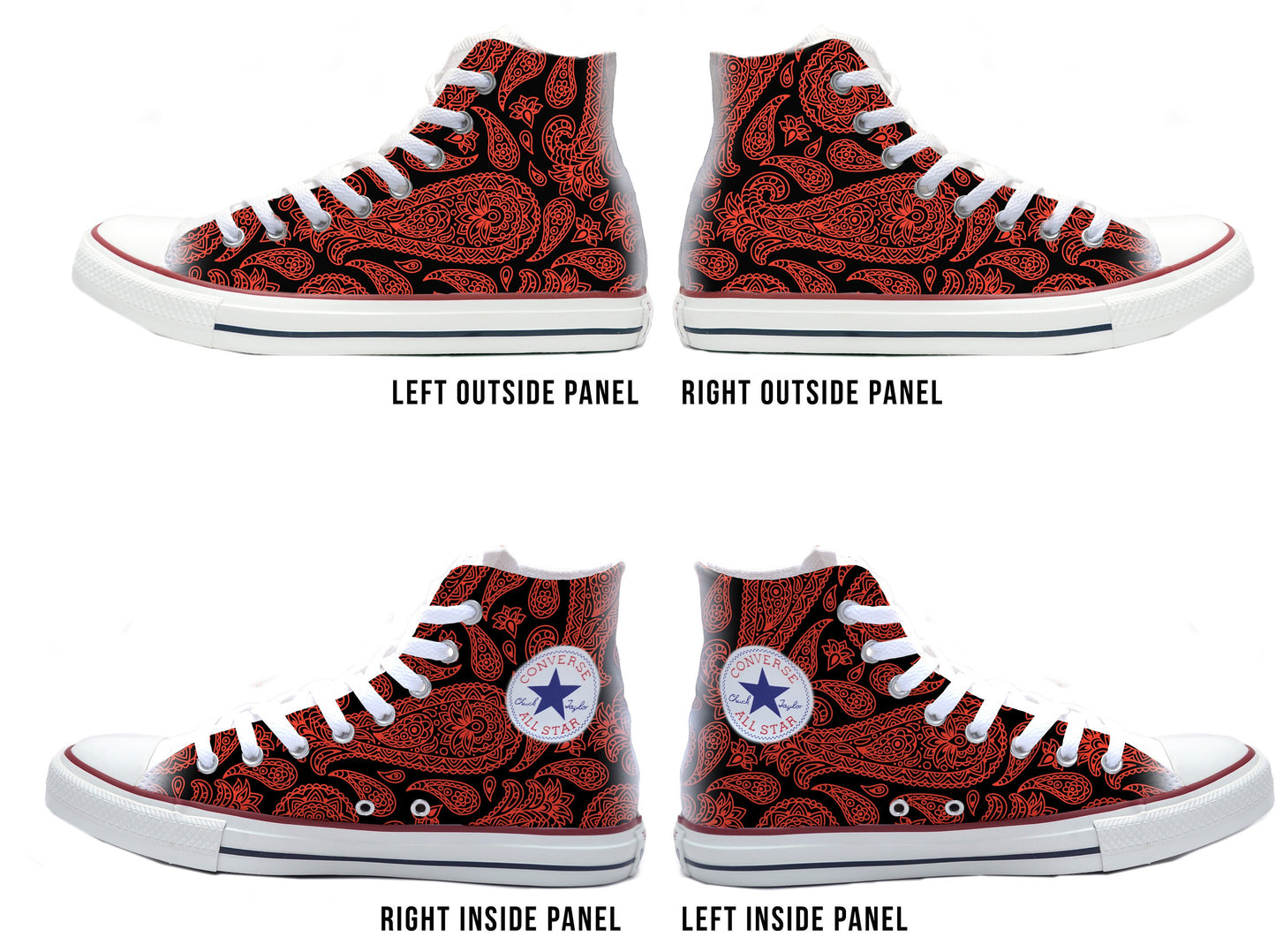 Paisley Red and Black Converse Chucks High Top Shoes