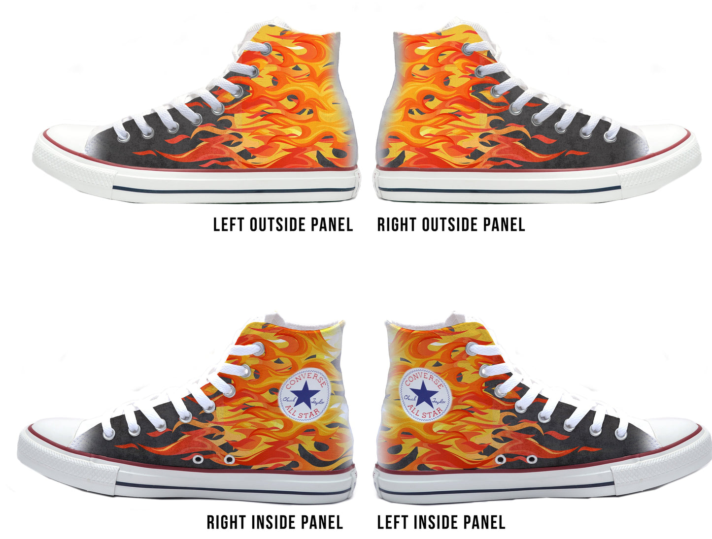 Flames On Black Converse Chucks High Top Shoes