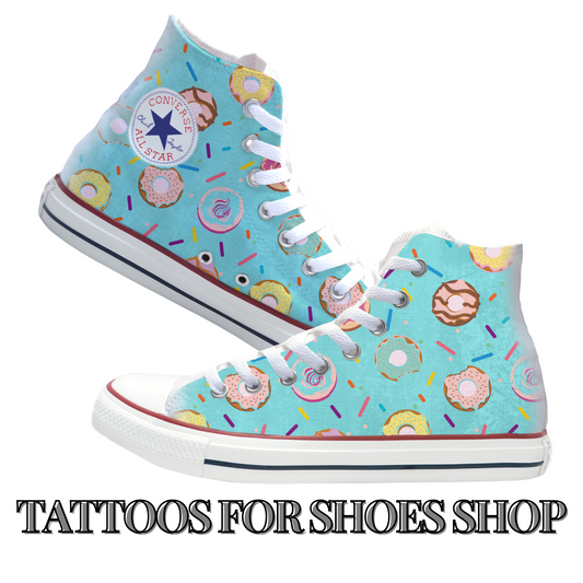 Donuts with Teal Background Converse Chucks High Top Shoes