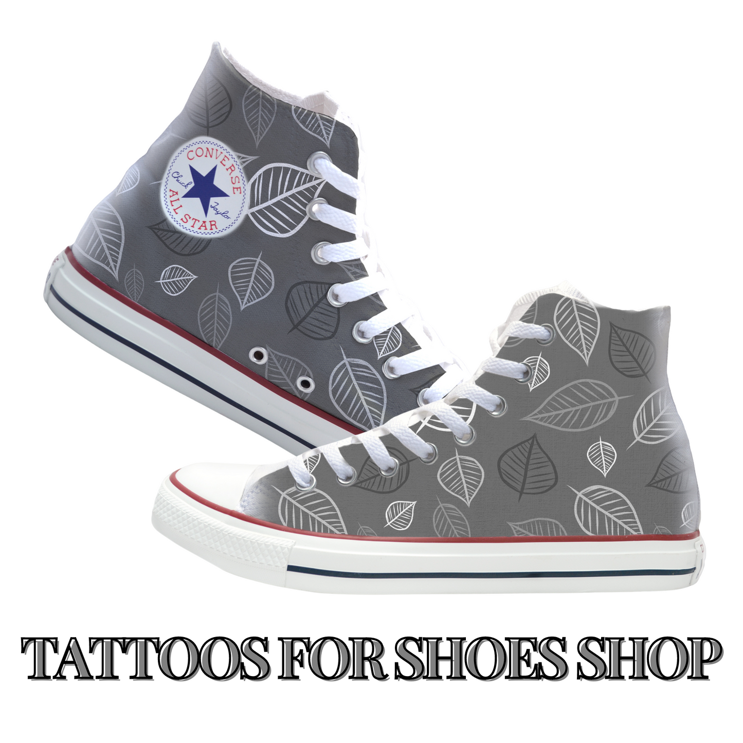 Doodle Leaves Slate Converse Chucks High Top Shoes