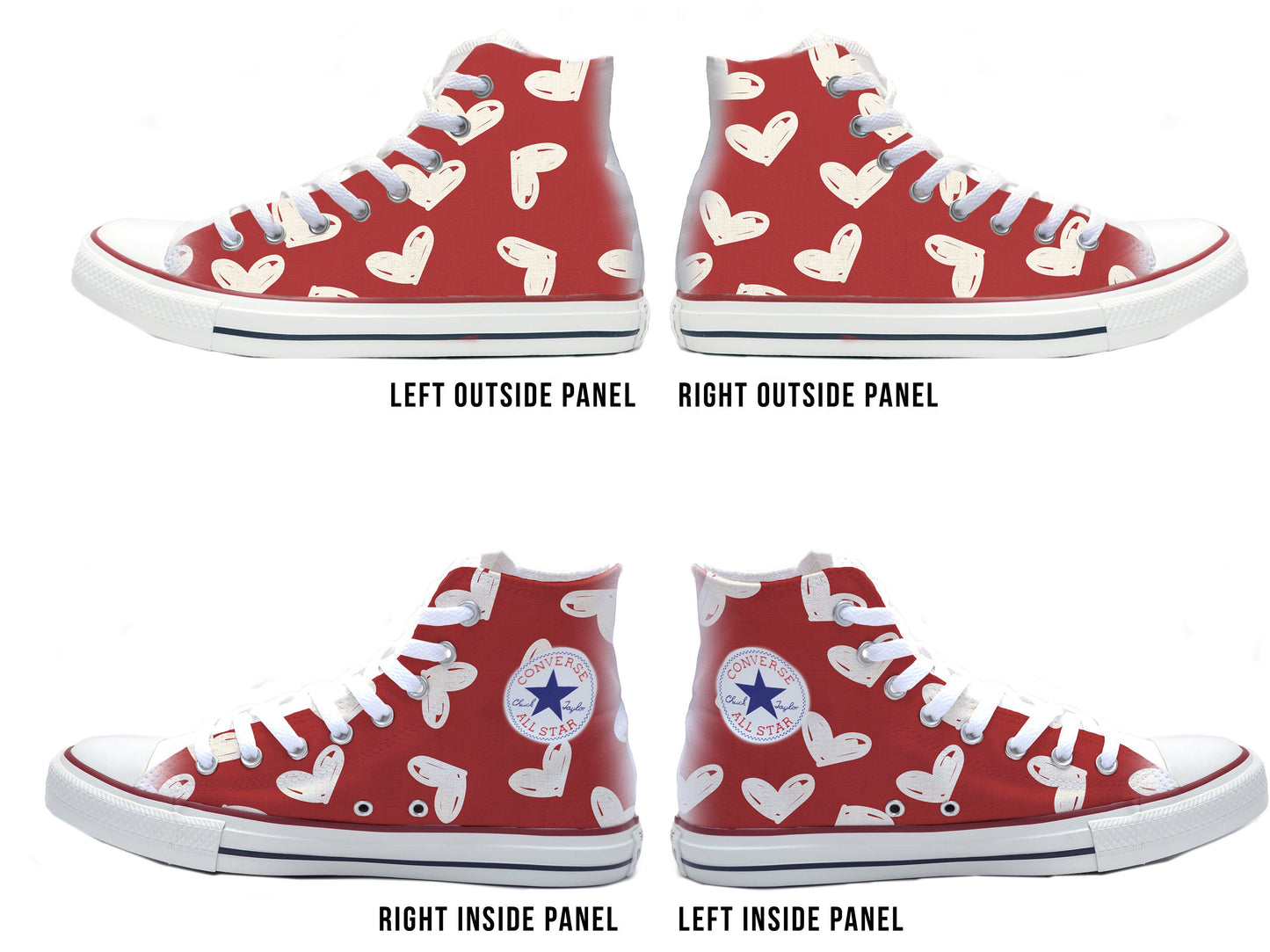 Hearts On Red Converse Chucks High Top Shoes