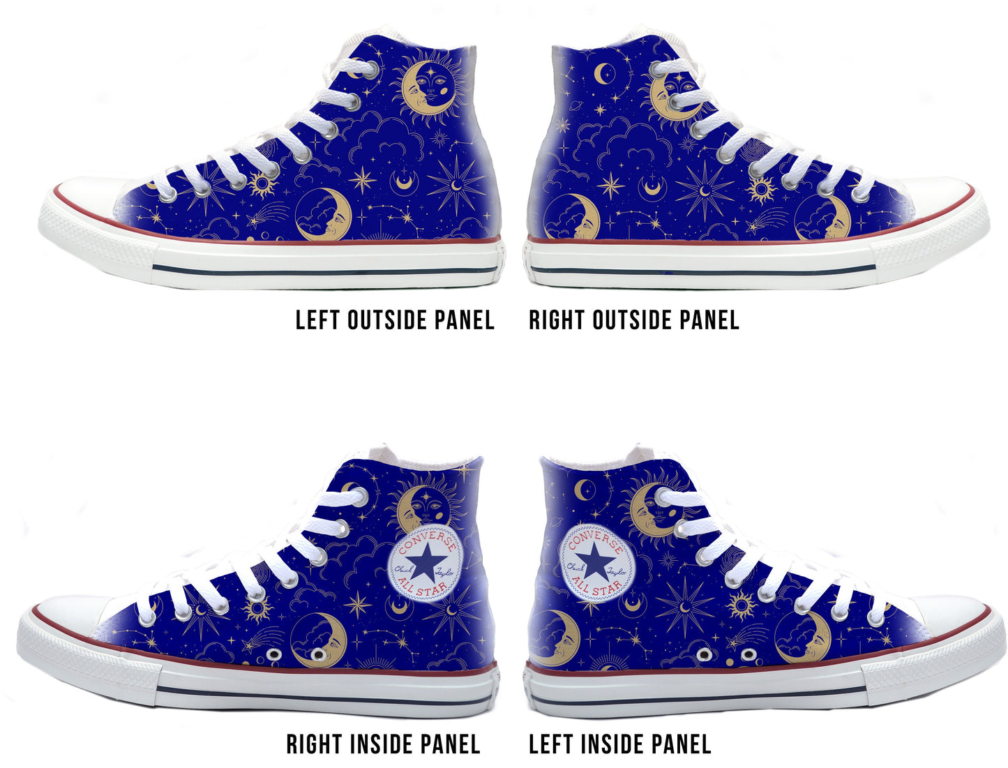 Sun Moon and Stars Converse Chucks High Top Shoes