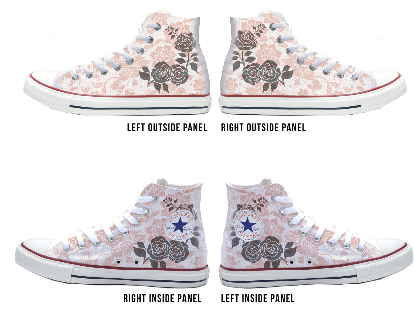 Black Rose on Lace Converse Chucks High Top Shoes