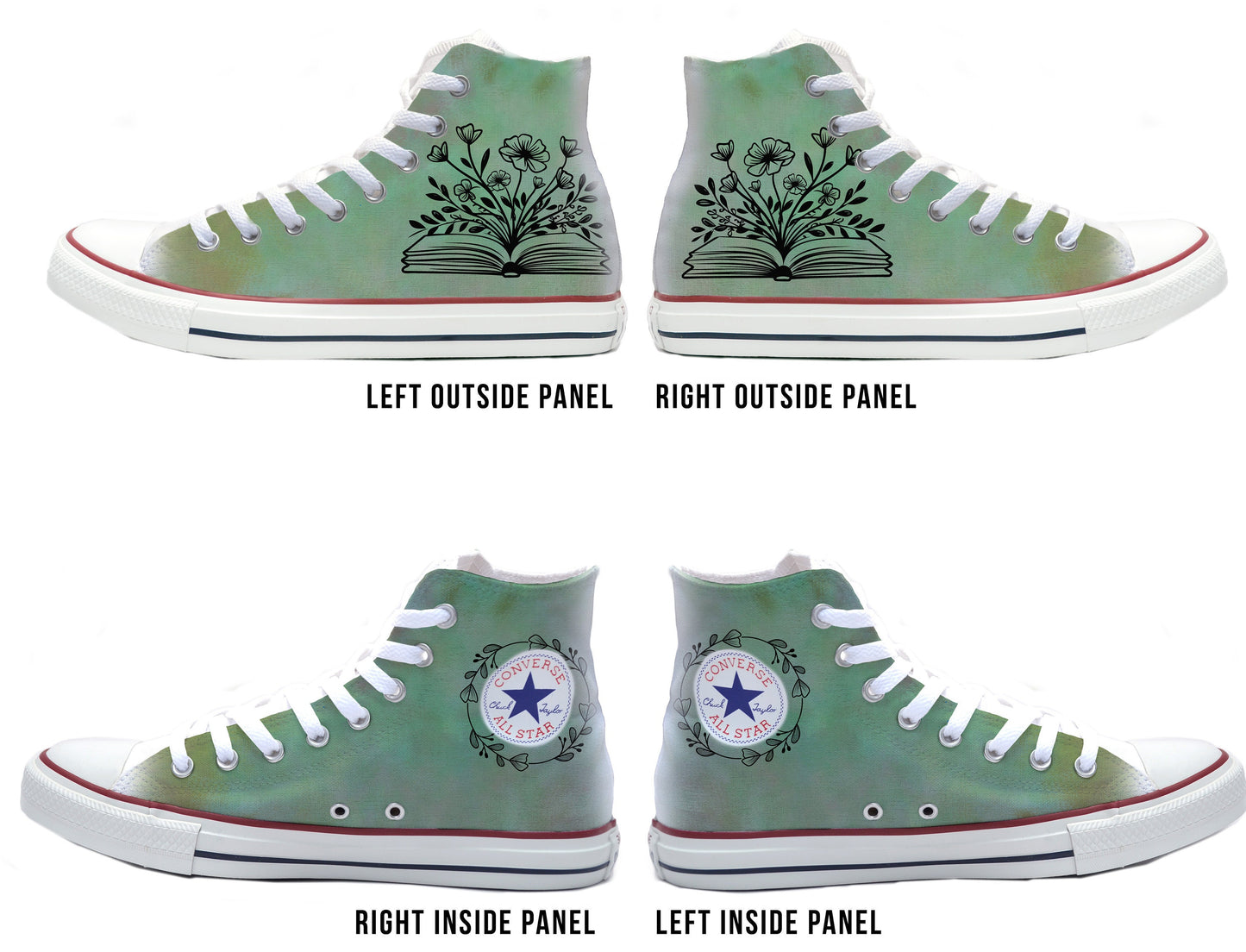 Book with Flowers Converse Chucks High Top Shoes