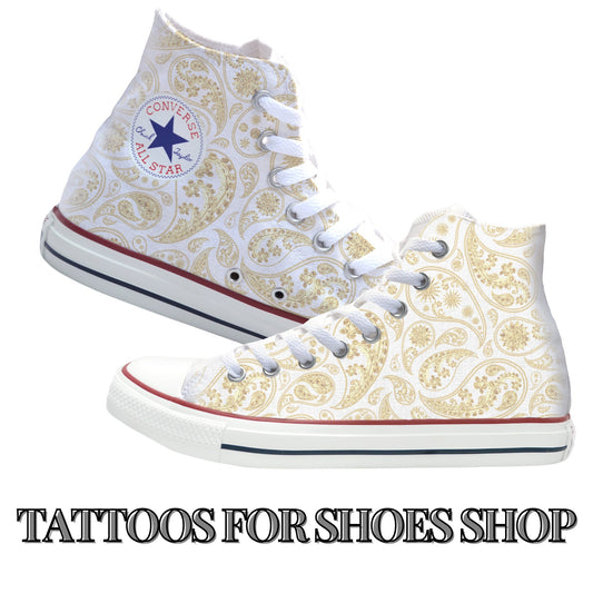 Paisley Yellow and White Converse Chucks High Top Shoes