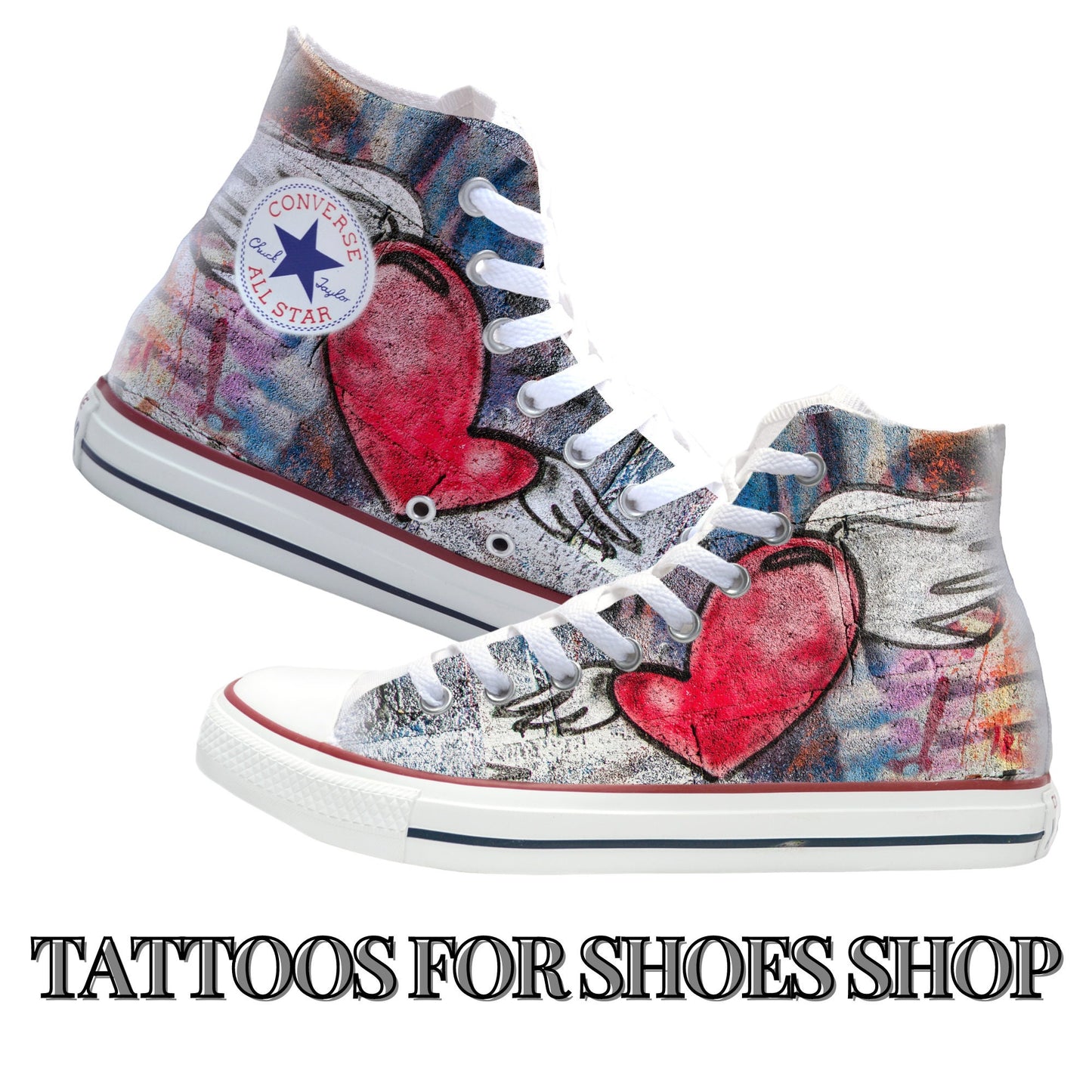 Graffiti Heart with Wings Converse Chucks High Top Shoes