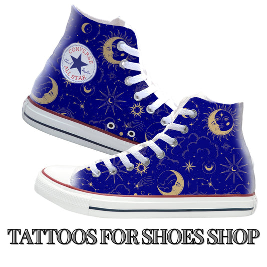 Sun Moon and Stars Converse Chucks High Top Shoes