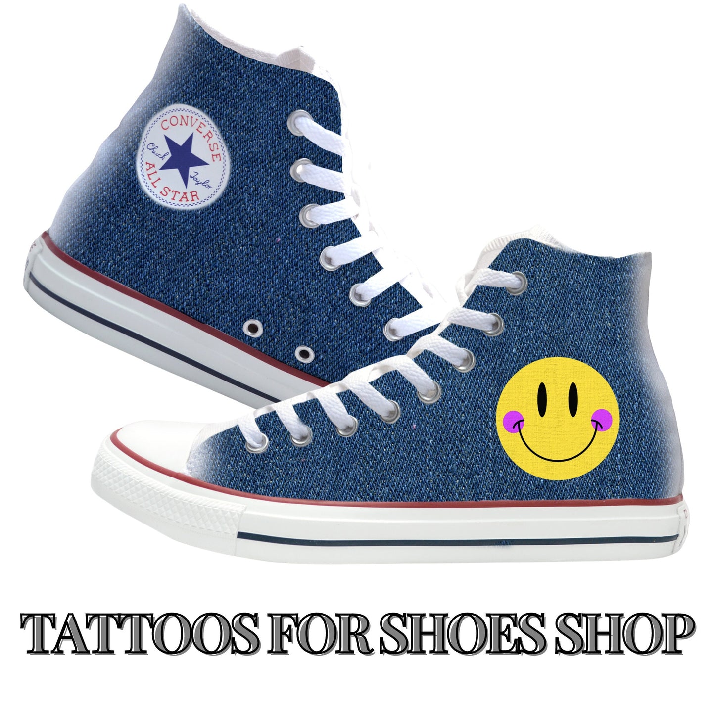 Jean with Happy Face Converse Chucks High Top Shoes