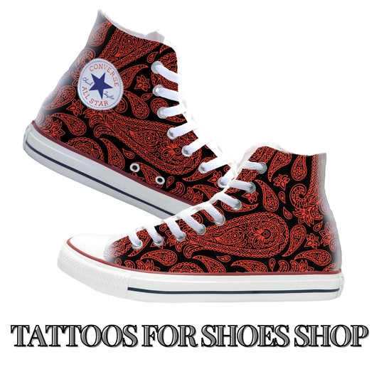 Paisley Red and Black Converse Chucks High Top Shoes