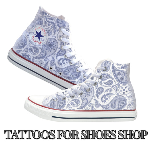 Paisley Blue and White Converse Chucks High Top Shoes