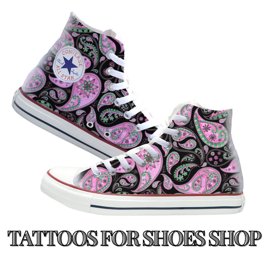 Paisley Pink and Black Converse Chucks High Top Shoes