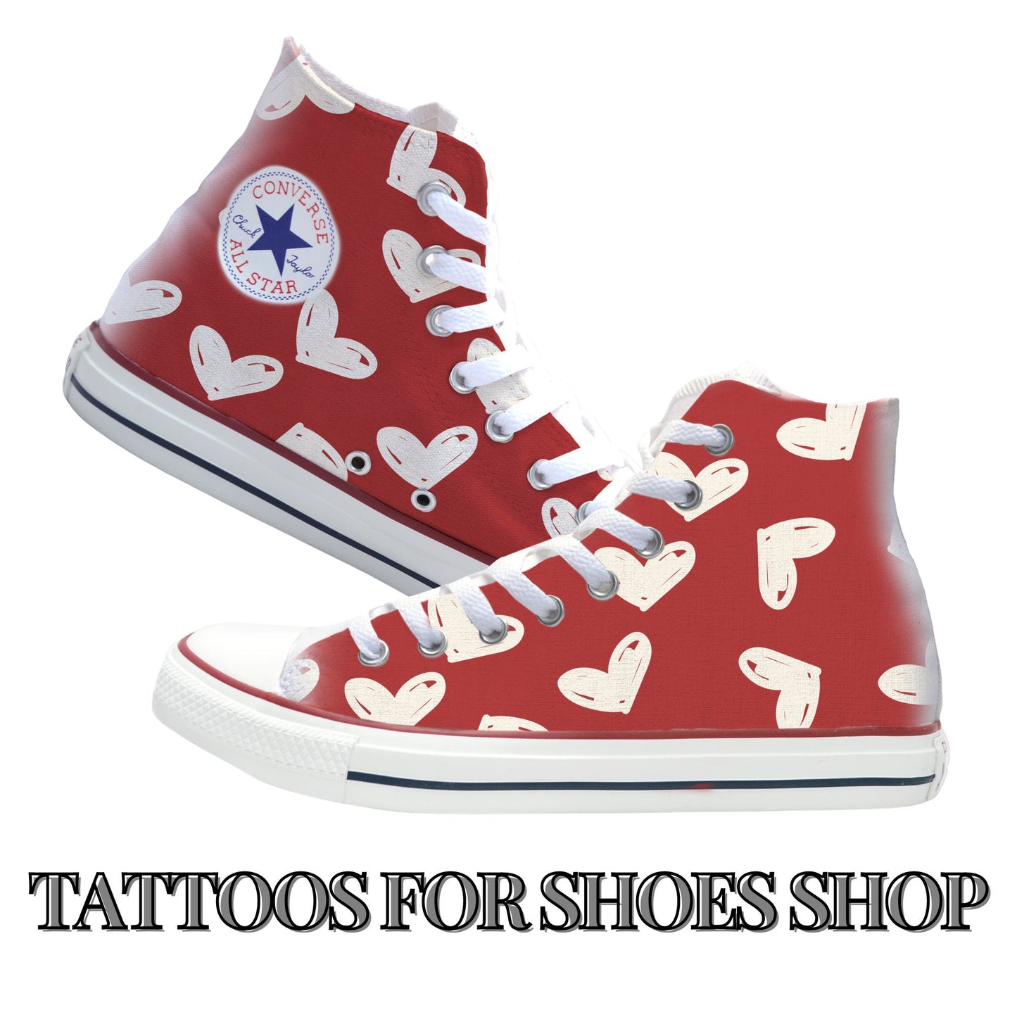 Hearts On Red Converse Chucks High Top Shoes