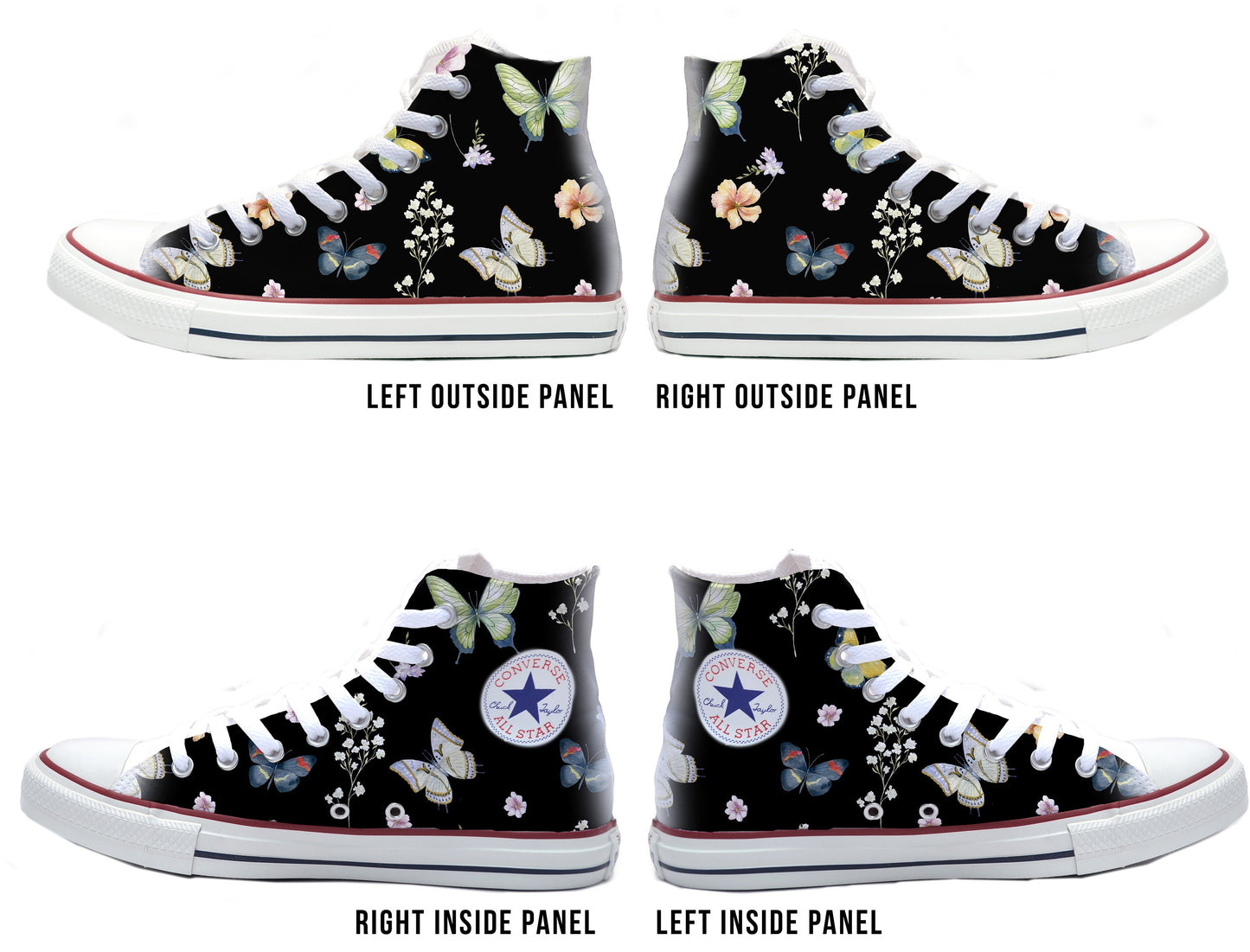 Butterfly Garden on Black Converse Chucks High Top Shoes