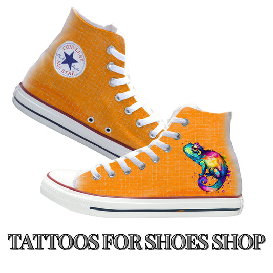 Colorful Watercolor Chameleon Converse Chucks High Top Shoes