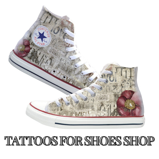 Vintage Rose on Newsprint Converse Chucks High Top Shoes