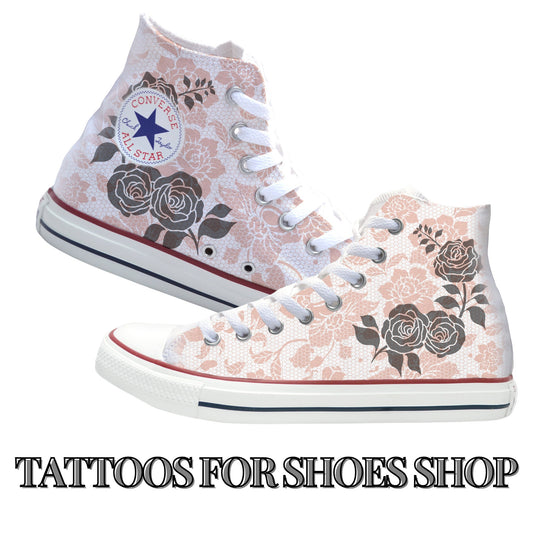 Black Rose on Lace Converse Chucks High Top Shoes