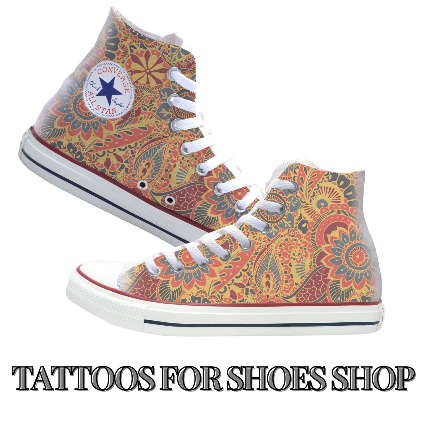 Paisley Gold and Rust Converse Chucks High Top Shoes