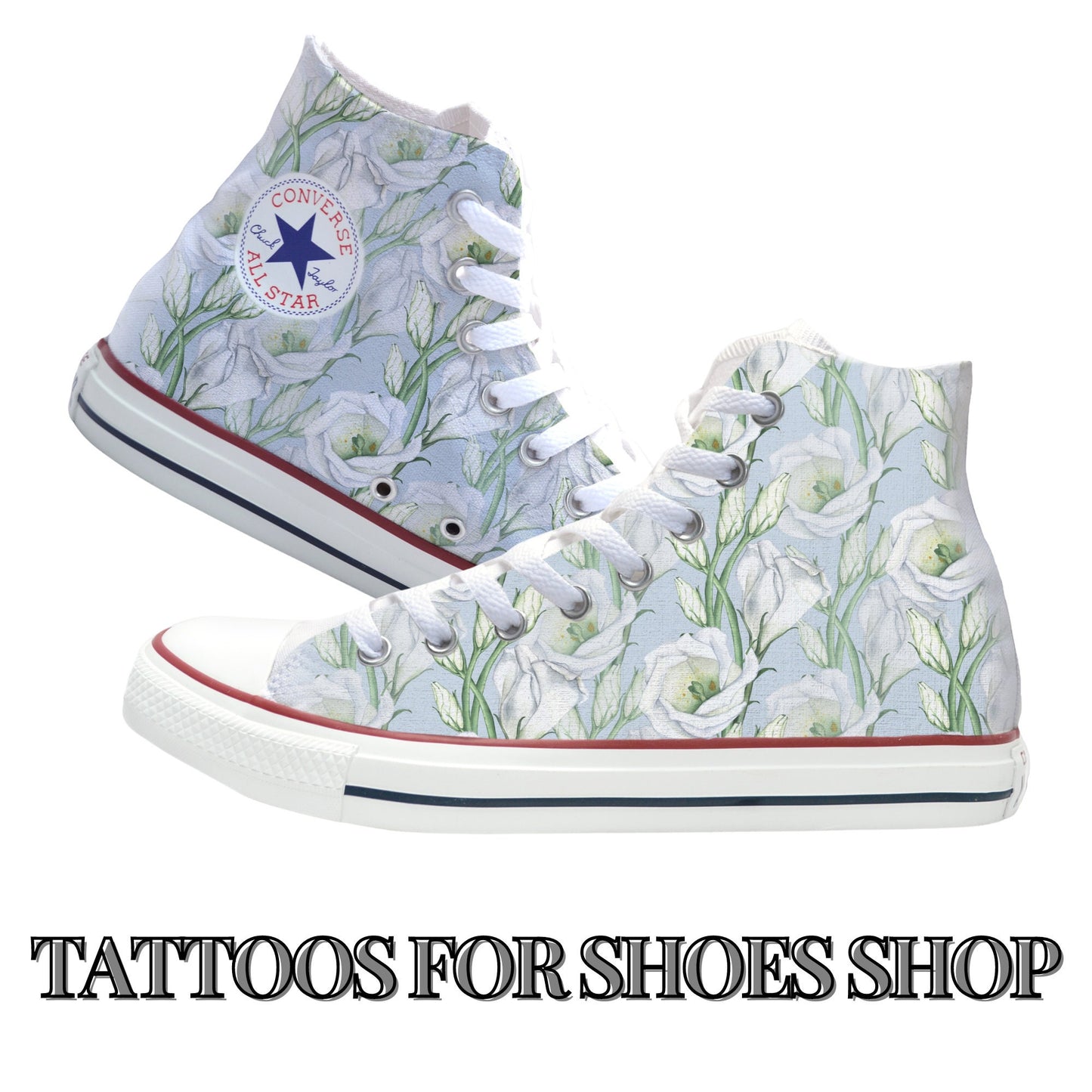 Soft White Roses Converse Chucks High Top Shoes