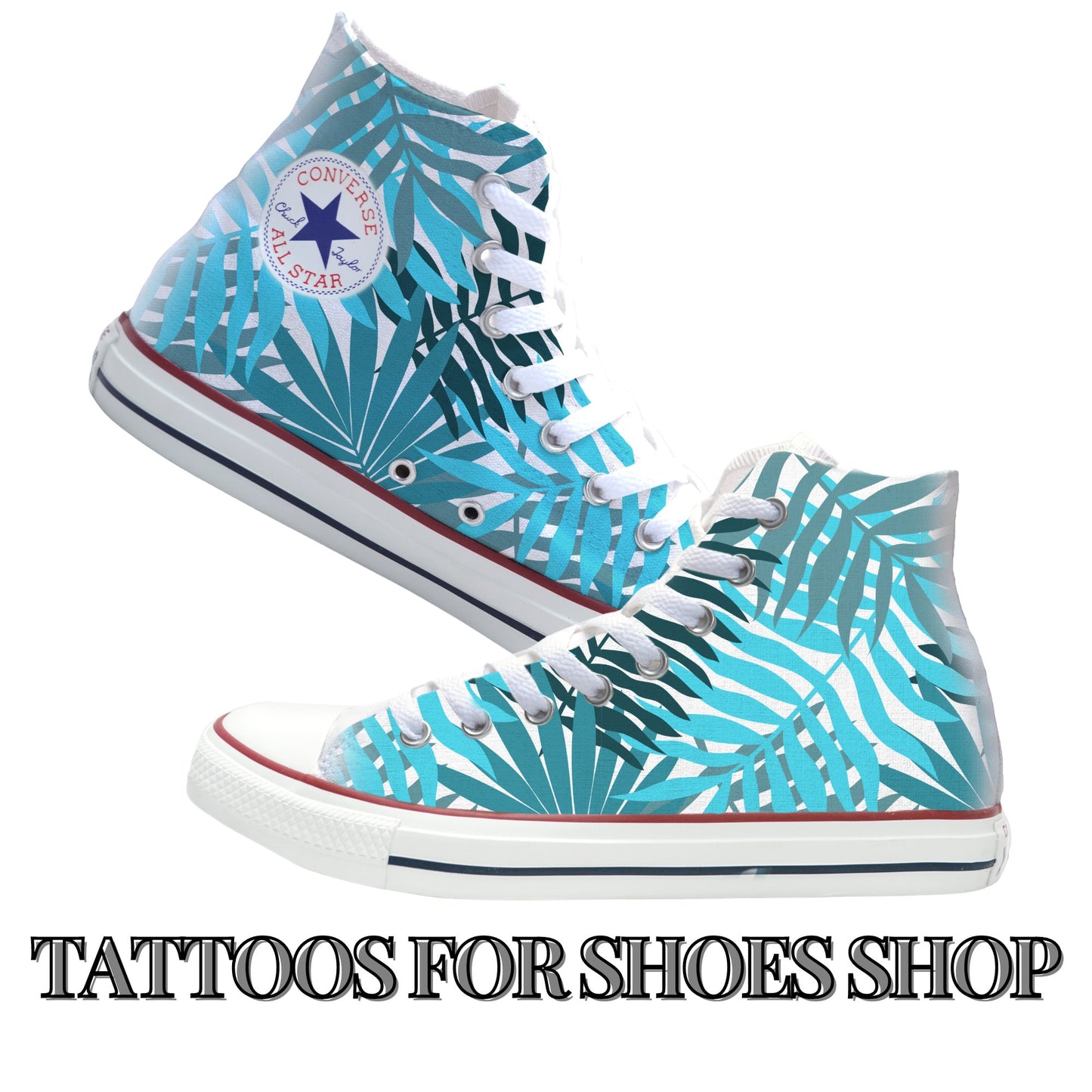 Tropical Palms Blue Converse Chucks High Top Shoes