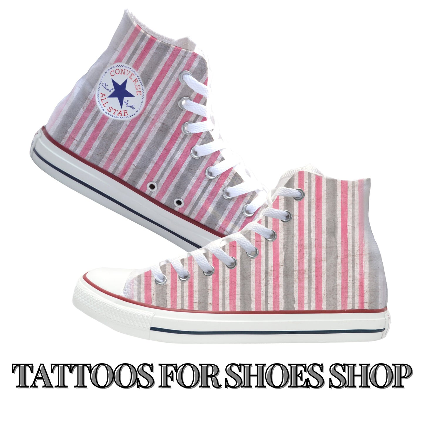 Vintage Stripes Gray & Red Converse Chucks High Top Shoes